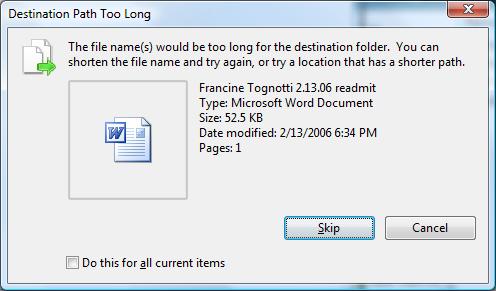 Destination Path Too Long